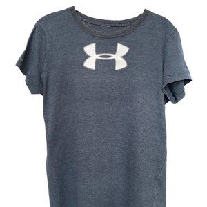 Under Armour Short Sleeve Grey Scoop-Neck T-Shirt White Logo Sz M #03
